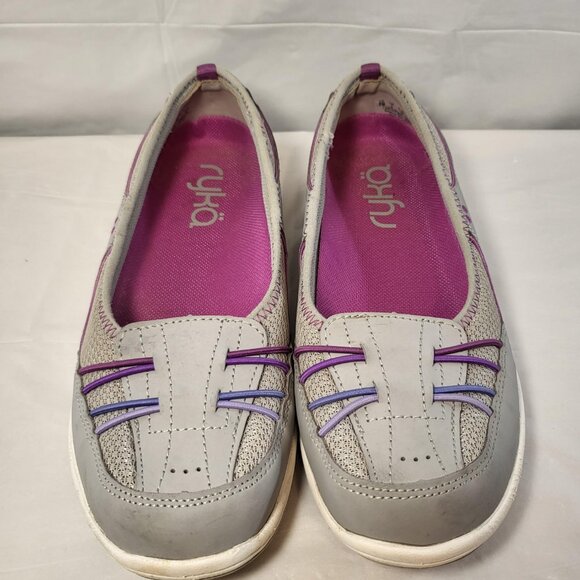 Ryka Tango Slip on Sneaker Leather Size 8 Grey/Purple - Picture 2 of 9